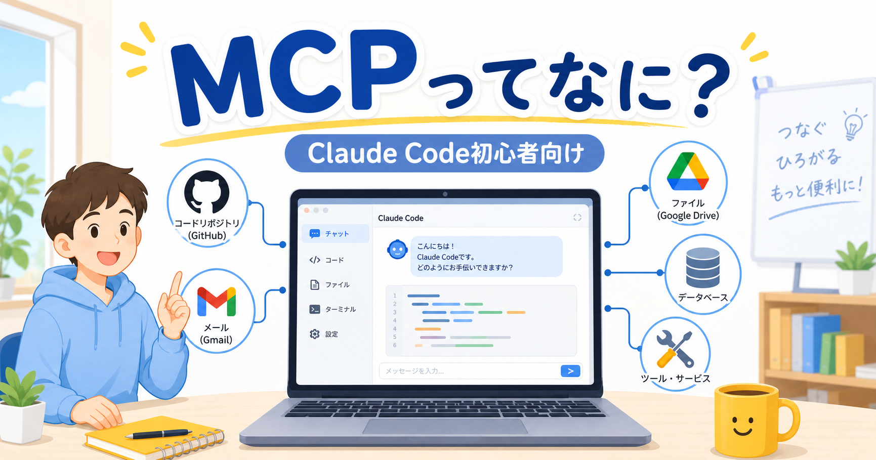 Claude Code初心者向けにMCPとは何かを示すブログサムネイル
